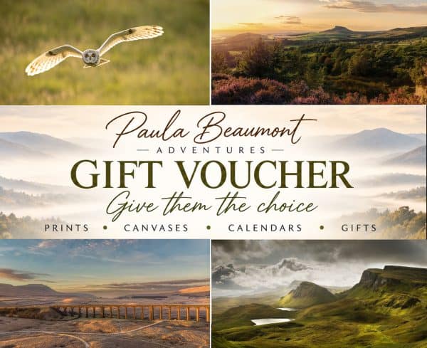Paula Beaumont Adventures gift voucher for prints, canvases, calendars and gifts